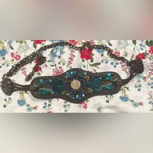 Lake Shore Dr Accessories Waist Belt Women Brown Leather Beaded Boho